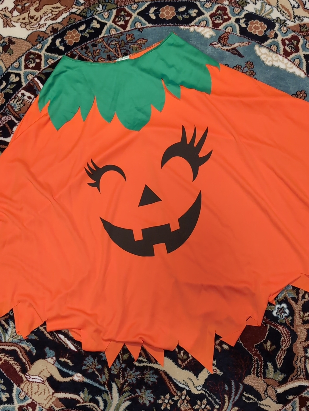 Pumpkin Poncho Costume - Orange with Green Top